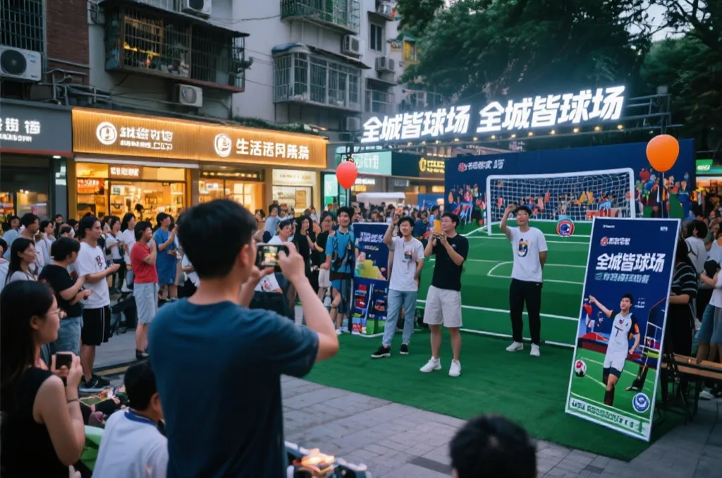 街区小店与球迷互动活动,城市夜晚充满活力